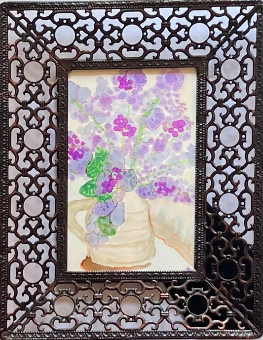 Lilacs In Pearl Pitcher Original Alcohol Ink Floral Painting