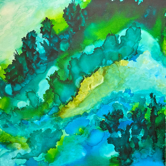 Lush Ravine Original Alcohol Ink Landscape Painting