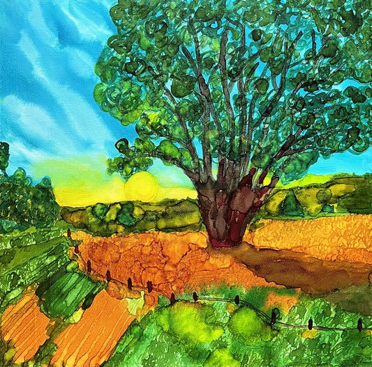 Majestic Tree Original Alcohol Ink Landscape Painting