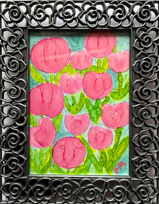 Peony Buds Original Alcohol Ink Floral Painting