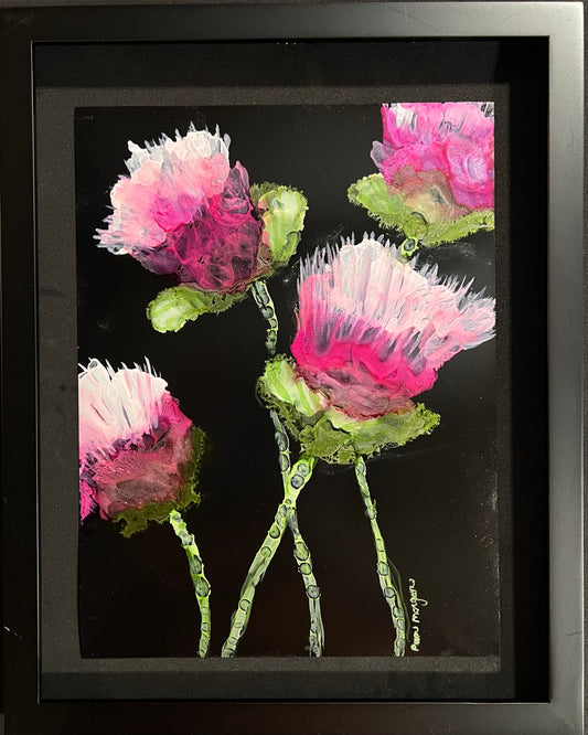 Pinks Blooming Original Alcohol Ink Floral Painting