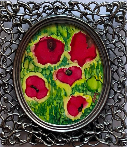 Red Poppy Field Original Alcohol Ink Floral Painting