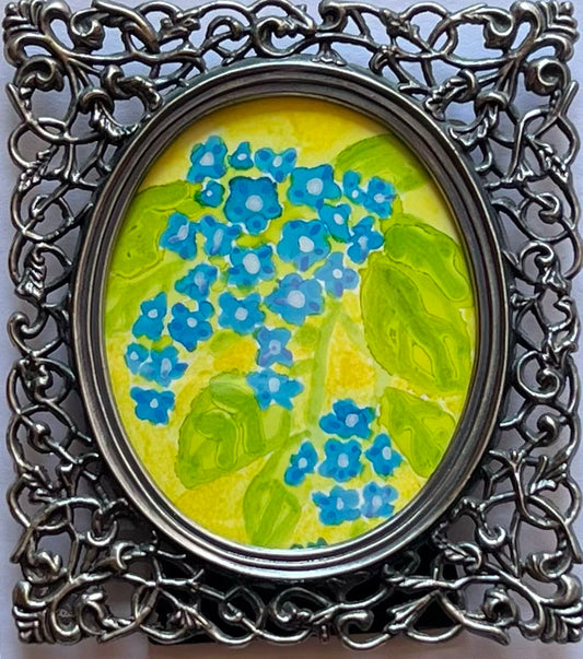 Tiny Blue Flowers Original Alcohol Ink Floral Painting