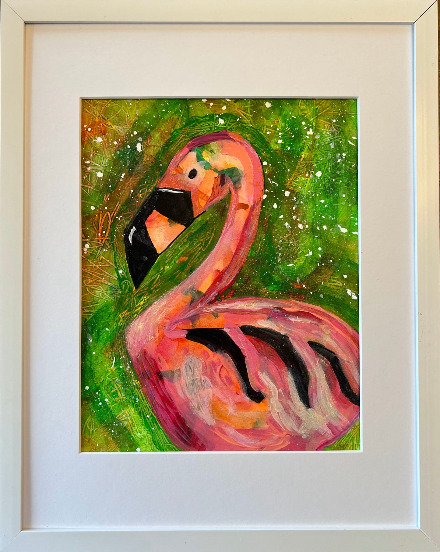Fun With Flamingos Original Mixed Media Animal Painting