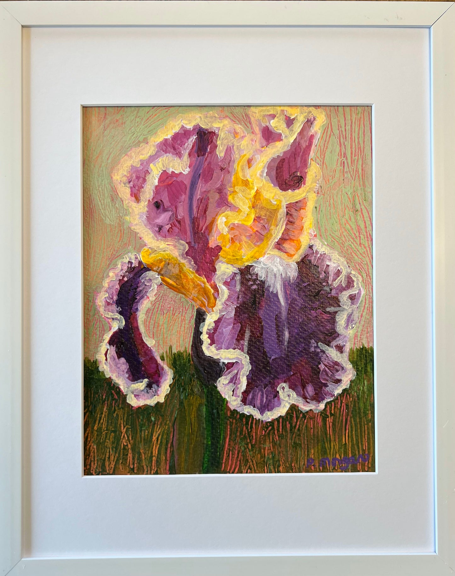 Purple Bearded Iris Original Acrylic Floral Painting