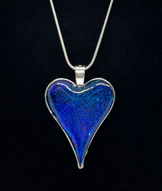 Heart Pendant Necklace (silver) with bright blue Original Jewelry Art