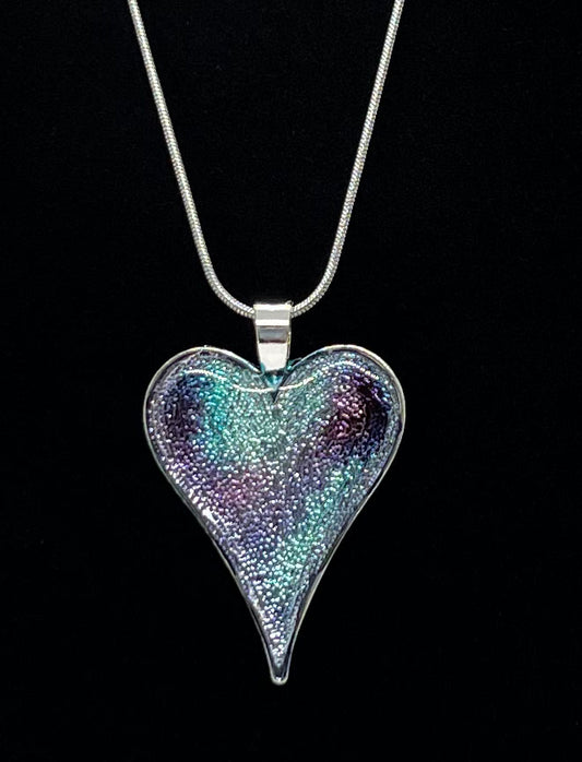 Heart Pendant Necklace (silver) with purple and blue Original Jewelry Art