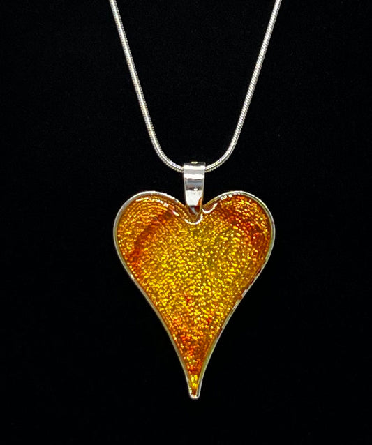 Heart Pendant Necklace (silver) with yellow and red Original Jewelry Art