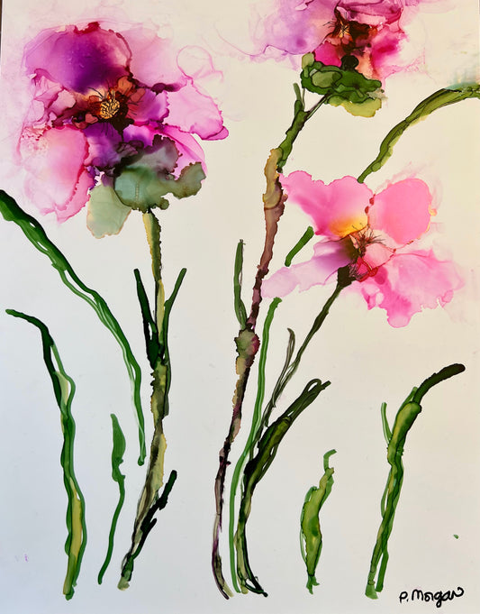 Simple Blooms Original Floral Alcohol Ink Painting Print
