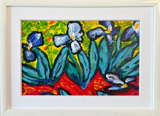acrylic floral painting of blue lillies