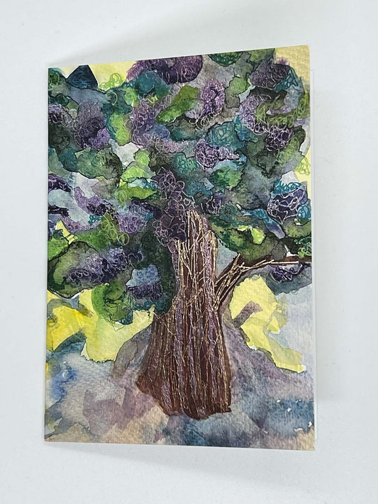 greeting card featuring painting of tree